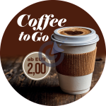 Coffee to Go – Aufkleber rund (verschiedene Größen, mit/ohne Preis)
