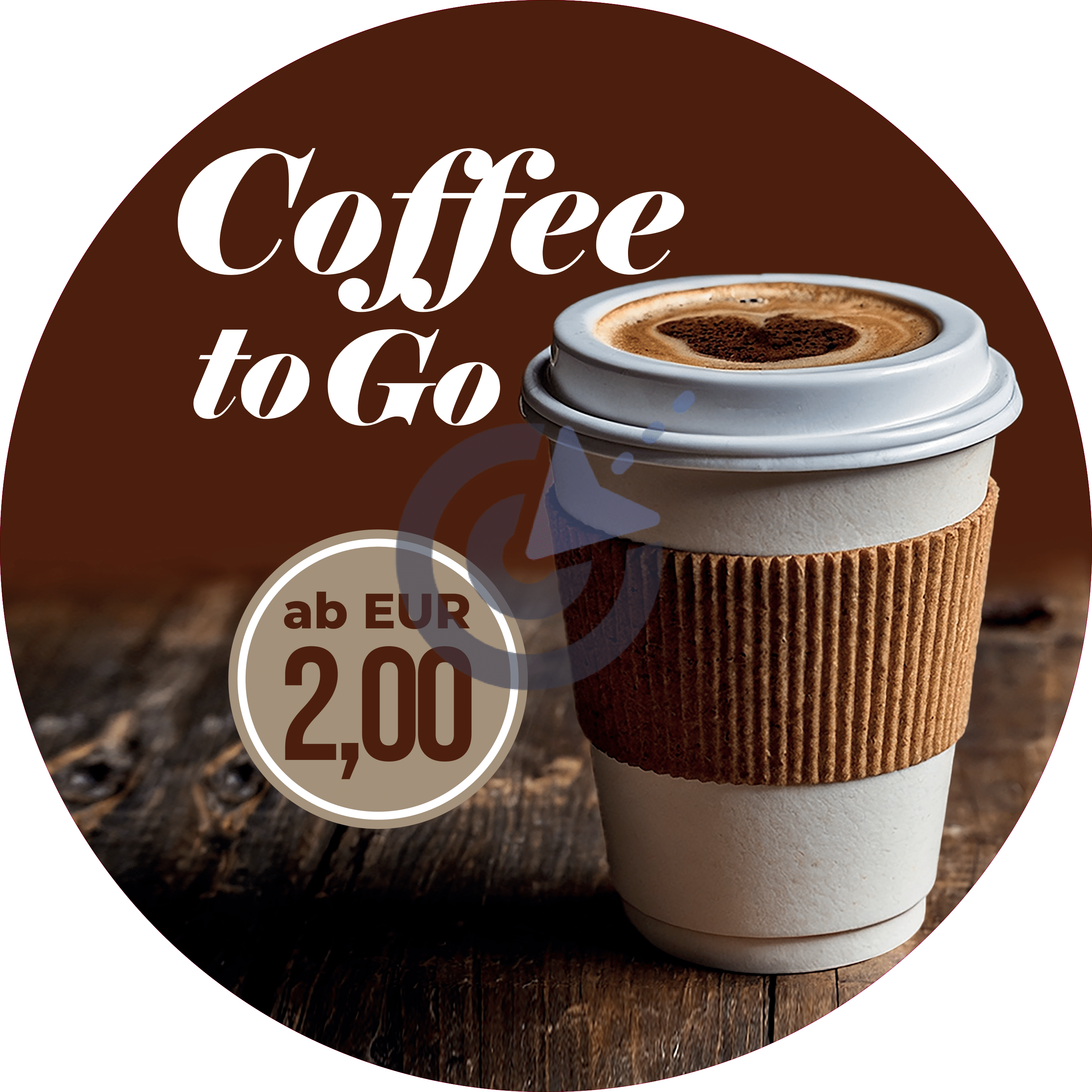 Coffee to Go – Aufkleber rund (verschiedene Größen, mit/ohne Preis)